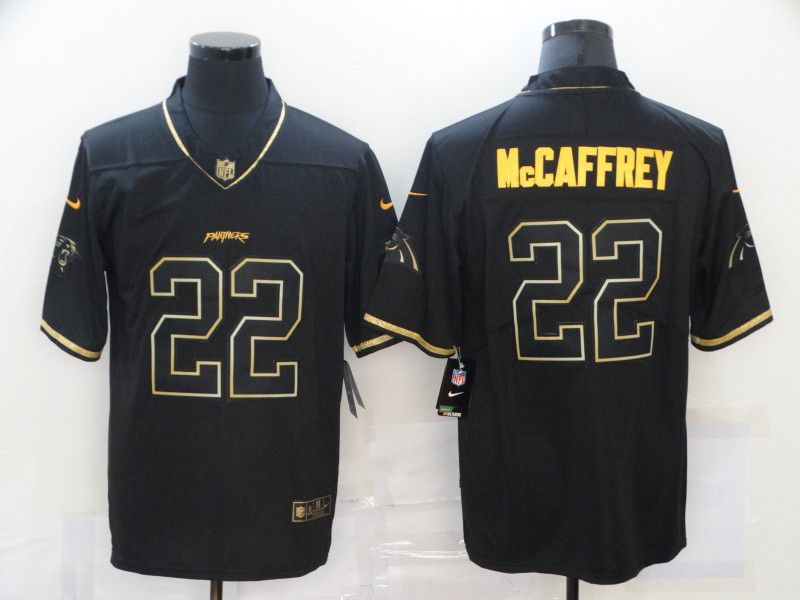 Men Carolina Panthers #22 Mccaffrey Black Retro Gold Lettering 2020 Nike NFL Jersey->oakland raiders->NFL Jersey